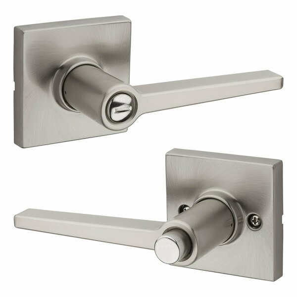 Safelock Daylon Lever with Square Rose Privacy Lock with RCAL Latch and RCS Strike Satin Nickel Finish SL4000DALSQT-15